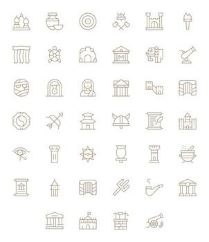 Ancient Comprehensive Bundle with 40 Pixel Aligned Thin Line Retina Ready Icons vector