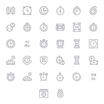 32 Pixel Optimized High Resolution Icons for Duration in elegant Thin Line design vector