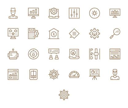 Regular Line Style Dashboard Icons with 25 256x256 Editable Designs vector