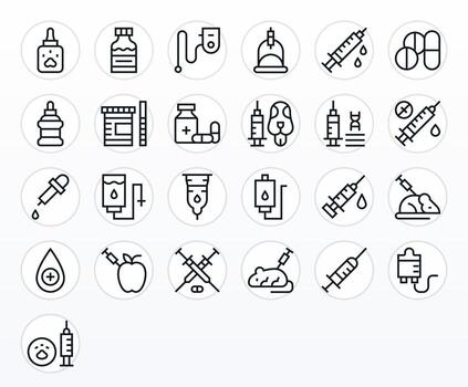25 Regular Line Grid Fitted Icons for Injection Graphics vector
