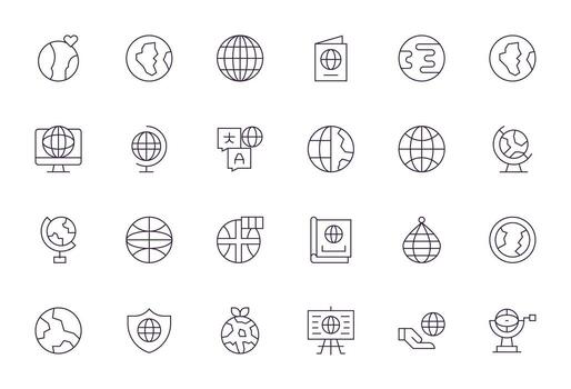 Globe Pixel Optimized Set with 24 Retina Ready Thin Line Icons vector