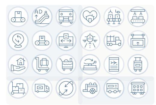 Moving High Resolution Icon Pack with 24 Thin Line Grid Fitted Elements vector