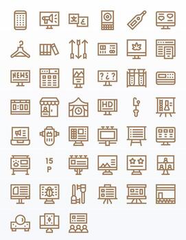 Display Icon Library with 45 Bold Line 128x128 Pixel Optimized Designs vector
