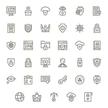 Encryption Icon Collection featuring 35 Display Perfect High Resolution Regular Line Designs vector