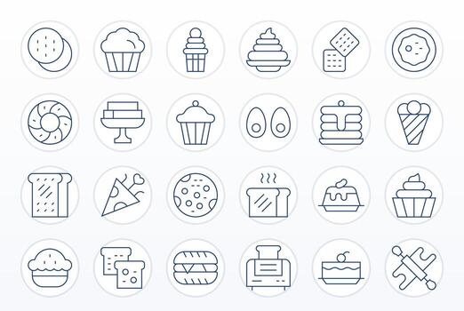 24 High Resolution Pixel Aligned Icons for Bakery in Thin Line Theme vector