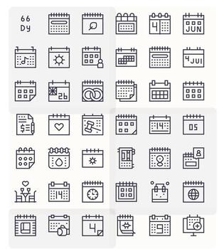 42 Icons for Date optimized in Pixel Aligned High Resolution Regular Line resolution vector