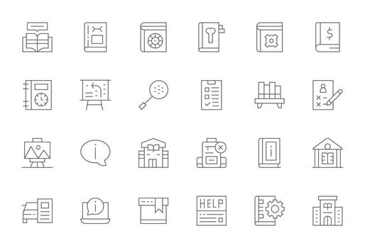 24 Icons inspired by Documentation in Pixel Optimized Retina Ready Thin Line quality vector