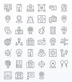 40 128x128 Thin Line Icons for Coordinates with Editable precision vector