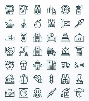 Emergency Icon Arsenal with 42 High Resolution Regular Line Pixel Aligned designs vector