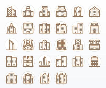 moderno arquitectura último paquete con 28 alto resolución negrita línea cuadrícula equipado íconos vector