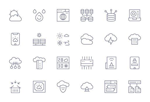 24 128x128 Pixel Optimized Icons for Cloud in Thin Line Theme vector