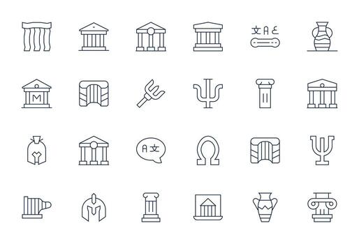 24 alto resolución Delgado línea píxel optimizado íconos para griego proyectos vector