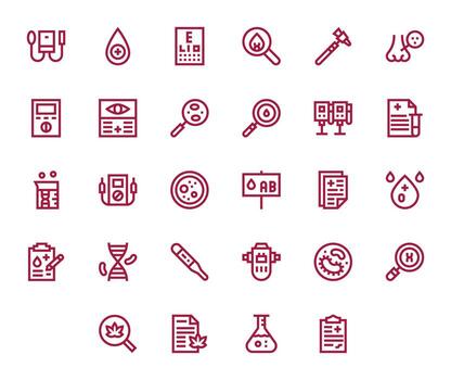 28 High Resolution Bold Line Icons for Testing with Pixel Aligned precision vector