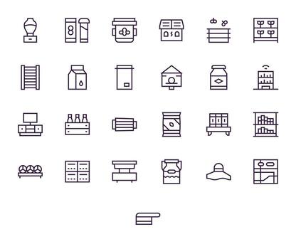 25 Regular Line Pixel Optimized Icons tailored for Shelf 256x256 interface vector