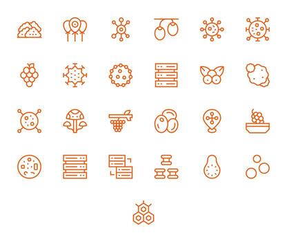 25 Icons inspired by Cluster in Pixel Aligned 64x64 Regular Line quality vector