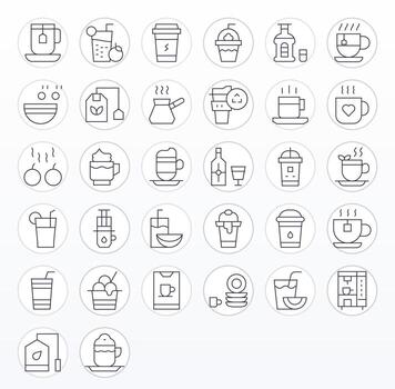 Cup Icon Set with 32 Thin Line 64x64 Editable Graphics vector