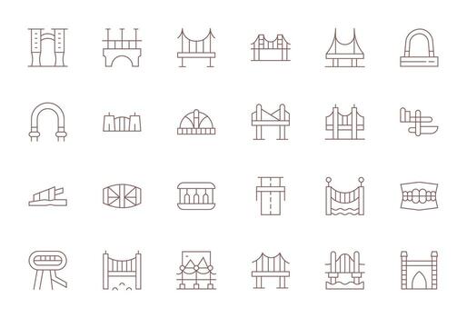24 256x256 Icons for Bridge in Pixel Aligned Thin Line Format vector