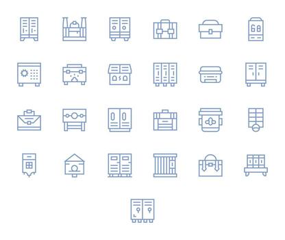 Locker Scalable Set featuring 25 Display Perfect Regular Line Retina Ready Icons vector