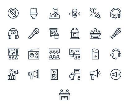 Speaker Design Icons featuring 25 Pixel Optimized Regular Line Style vector