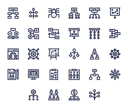 28 íconos para diagrama de flujo optimizado en detalle mejorado retina Listo negrita línea resolución vector
