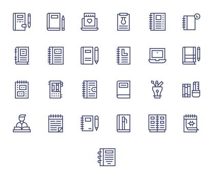 25 Regular Line PIXEL Perfect Icons crafted for Notebook 256x256 applications vector