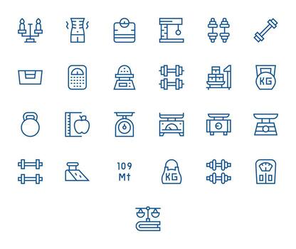 Weight Icon Toolkit featuring 25 Pixel Optimized 128x128 Regular Line elements vector