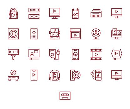 25 256x256 Regular Line Icons optimized for Media Player Display Perfect display vector