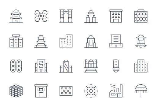 Structure Essential Set including 24 Pixel Aligned Thin Line High Resolution Icons vector