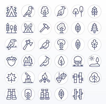 Forest Icon Set with 35 Regular Line High Resolution Pixel Optimized Graphics vector