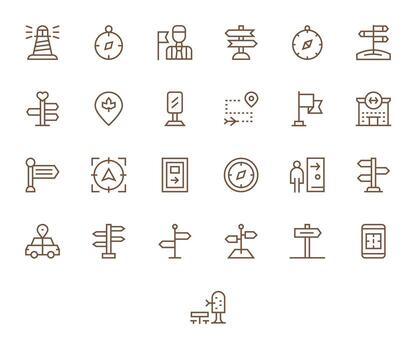 25 Regular Line Icons designed for Wayfinding in 128x128 Display Perfect format vector