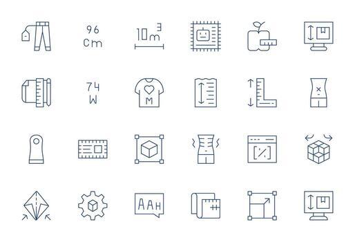 24 Icons for Size optimized in Detail Enhanced High Resolution Thin Line resolution vector