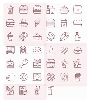 40 Thin Line Pixel Optimized Icons tailored for Fast Food 128x128 interface vector