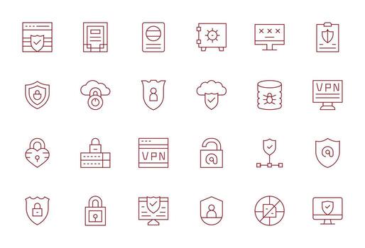 24 256x256 Thin Line Icons optimized for Digital Security Editable display vector