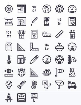 45 High Resolution Bold Line Icons optimized for Measurement Pixel Optimized display vector