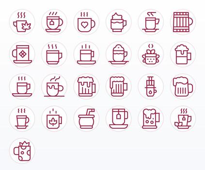 Mug Icon Toolkit featuring 25 Display Perfect 128x128 Regular Line elements vector