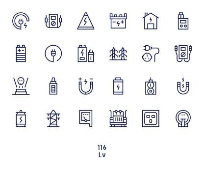 Voltage Design Icons featuring 25 Pixel Optimized Regular Line Style vector