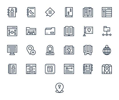 Directory Icon Arsenal with 25 High Resolution Regular Line Grid Fitted designs vector
