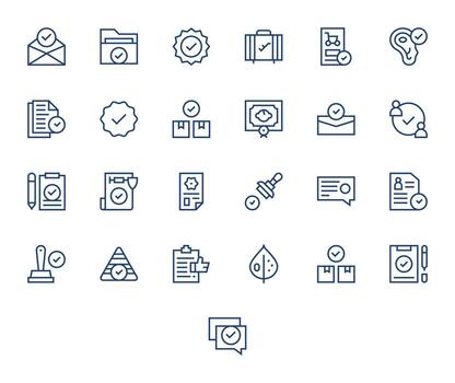 Accepted Visual Pack containing 25 Regular Line Pixel Aligned Icons vector