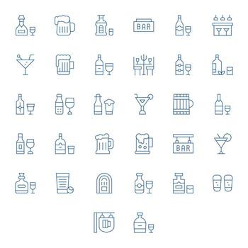 32 Thin Line Icons designed for Pub in 256x256 Grid Fitted format vector