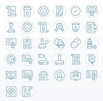 Thin Line Style Seal Icons with 32 64x64 Pixel Aligned Designs vector