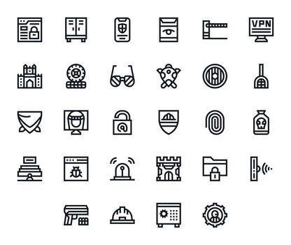 seguridad icono conjunto con 28 negrita línea alto resolución píxel alineado gráficos vector