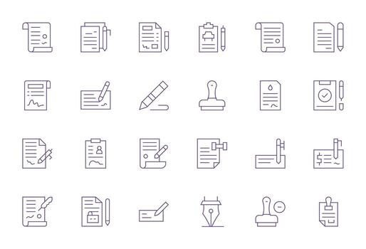 24 128x128 Icons for Signature in Grid Fitted Thin Line Format vector