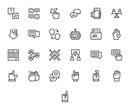 Interaction Icon Arsenal with 25 Retina Ready Regular Line Grid Fitted designs vector