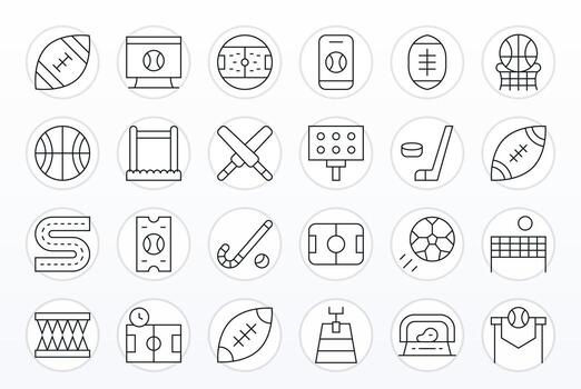 24 Thin Line Icons for Stadium in crisp High Resolution Editable resolution vector