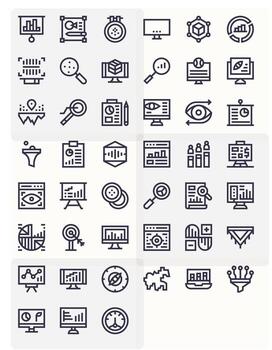 Visualization 64x64 Icon Pack with 45 Bold Line Pixel Optimized Elements vector