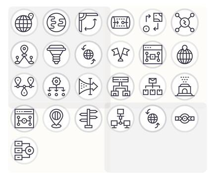 Routing Comprehensive Bundle with 25 Editable Regular Line 256x256 Icons vector