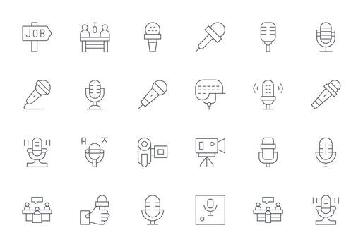 24 Grid Fitted Thin Line Icons designed for Interview Interface vector