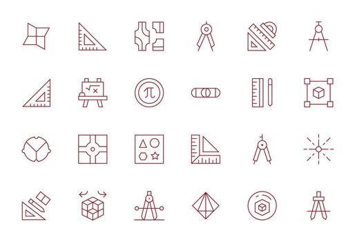 Thin Line Grid Fitted Icons from Geometry Set with 24 Retina Ready Icons vector