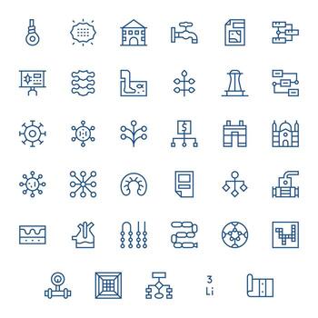 35 High Resolution Regular Line Icons for Diagram with Grid Fitted precision vector
