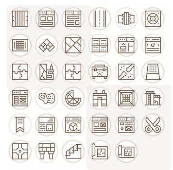 35 Icons for Section optimized in Display Perfect High Resolution Regular Line resolution vector